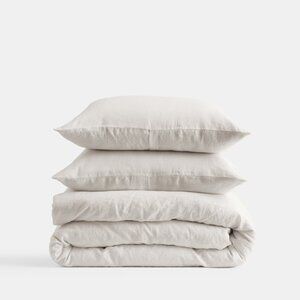 Quince European Linen Duvet Cover Set 100% Linen (Sand) King/Cal King with shams